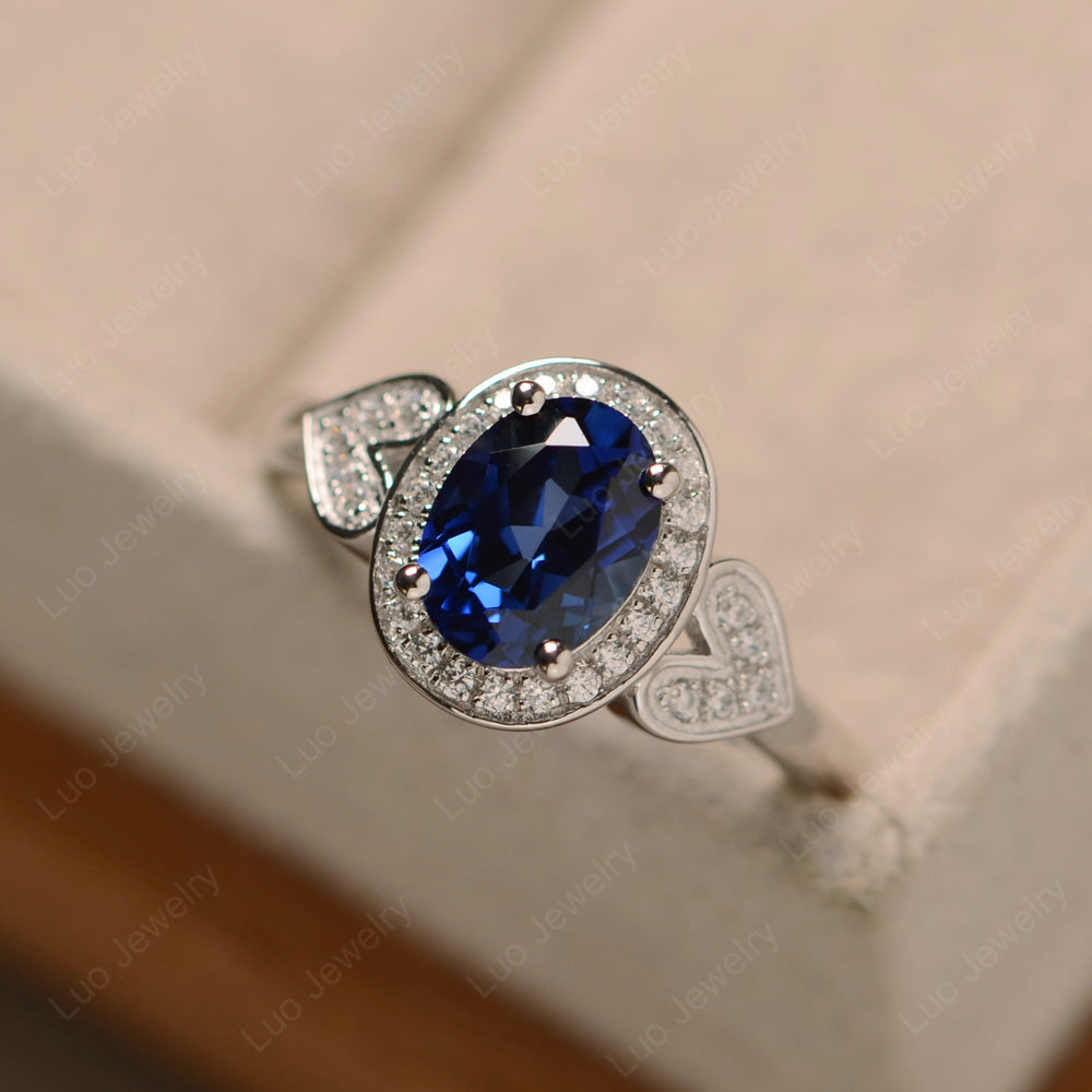 Oval Cut Lab Sapphire Halo Engagement Ring - LUO Jewelry