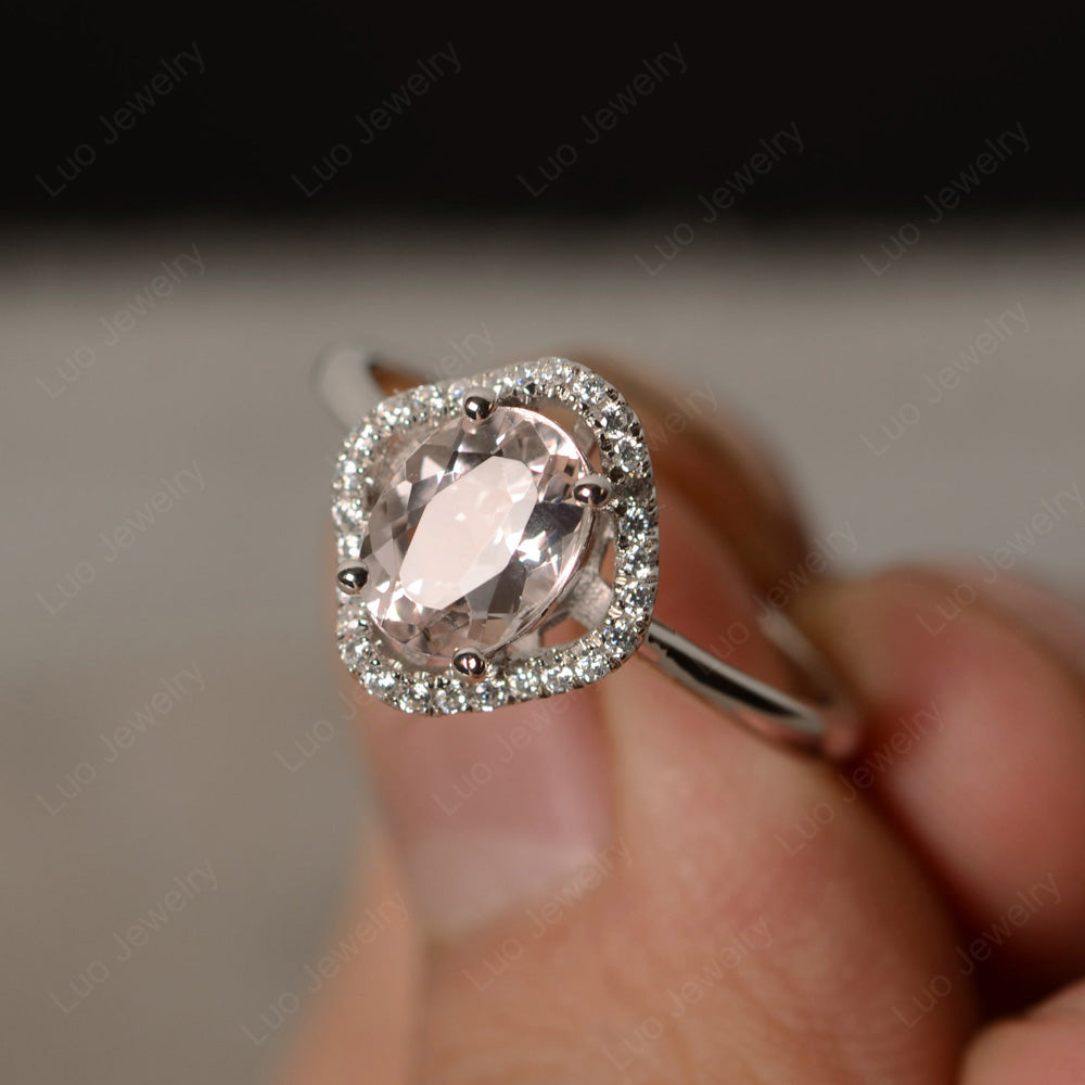 Oval Morganite Flower Halo Engagement Ring - LUO Jewelry