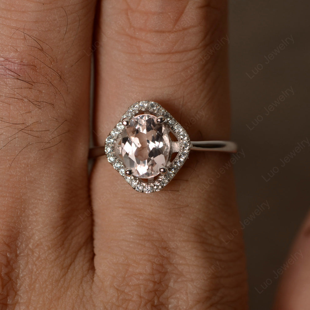 Oval Morganite Flower Halo Engagement Ring - LUO Jewelry