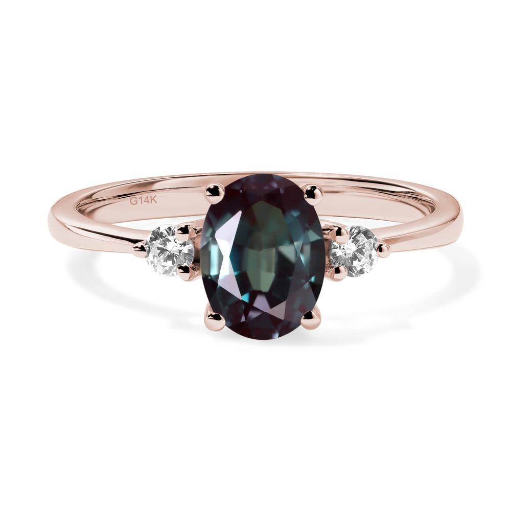 Simple Oval Cut Alexandrite Trilogy Ring - LUO Jewelry #metal_14k rose gold