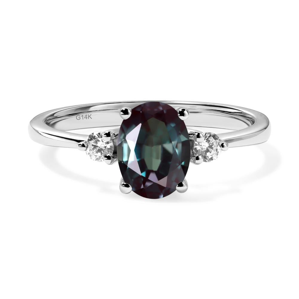 Simple Oval Cut Alexandrite Trilogy Ring - LUO Jewelry #metal_14k white gold