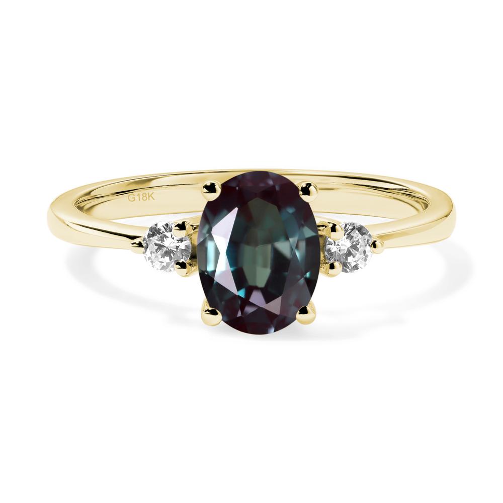 Simple Oval Cut Alexandrite Trilogy Ring - LUO Jewelry #metal_18k yellow gold