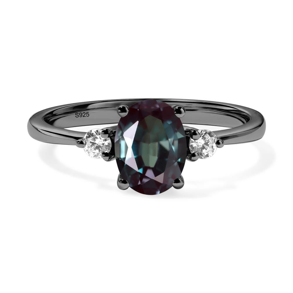 Simple Oval Cut Alexandrite Trilogy Ring - LUO Jewelry #metal_black finish sterling silver
