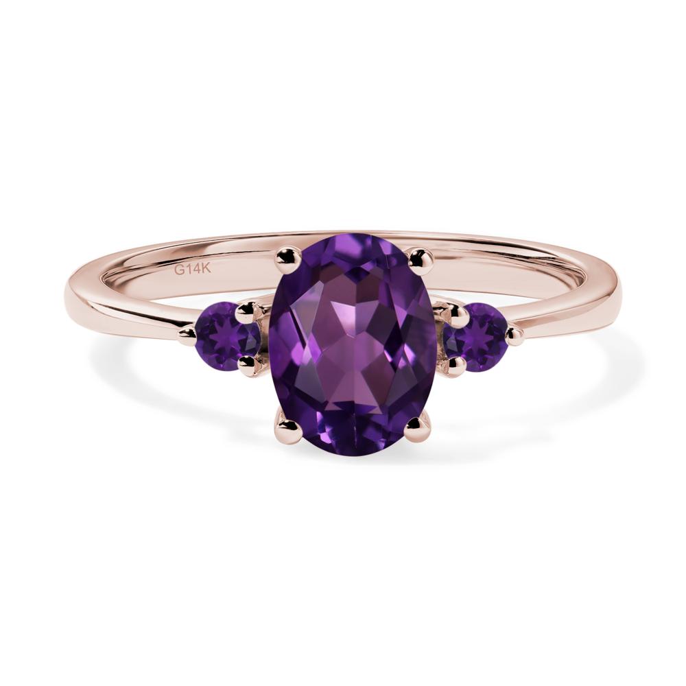 Simple Oval Cut Amethyst Trilogy Ring - LUO Jewelry #metal_14k rose gold