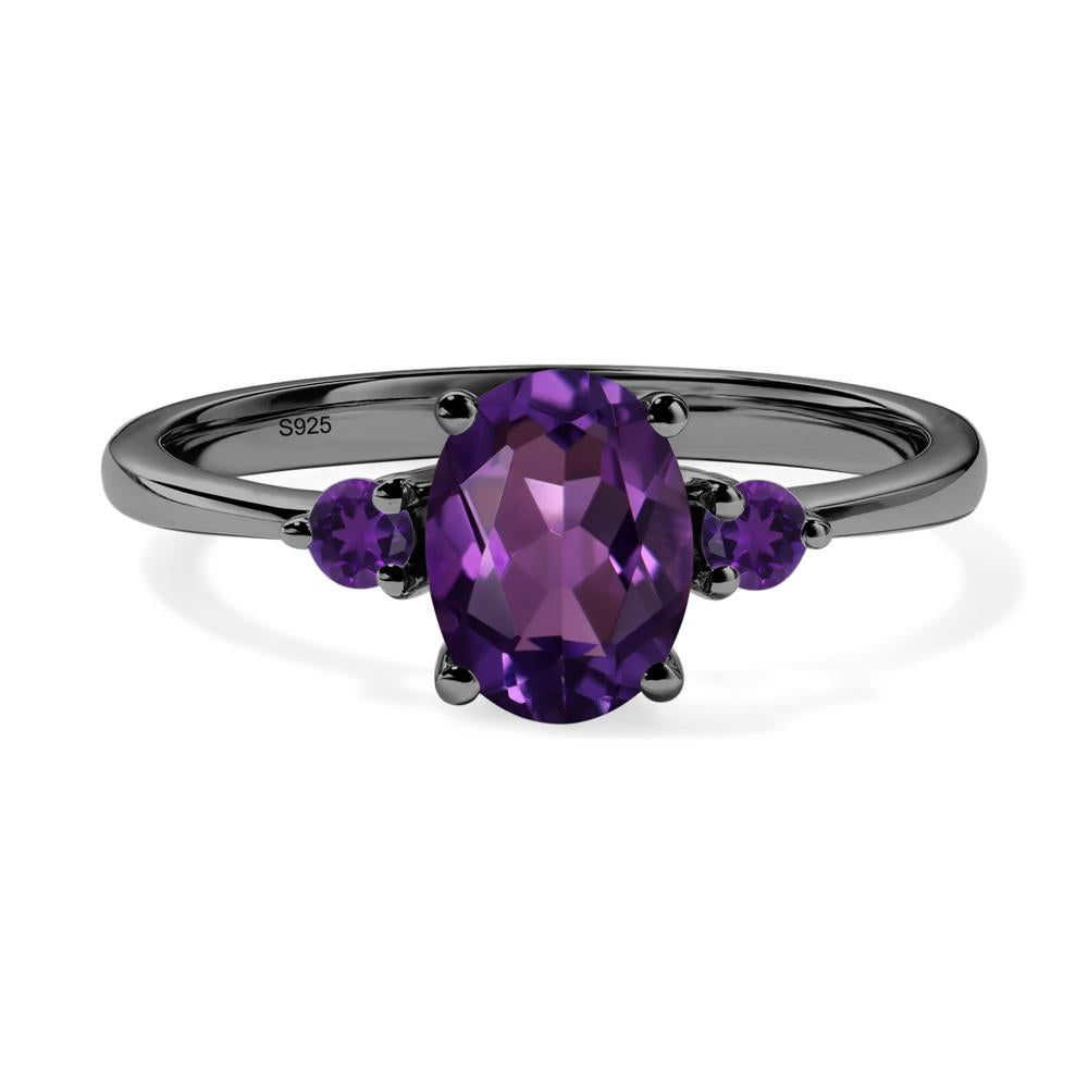 Simple Oval Cut Amethyst Trilogy Ring - LUO Jewelry #metal_black finish sterling silver