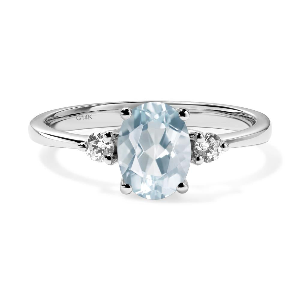 Simple Oval Cut Aquamarine Trilogy Ring - LUO Jewelry #metal_14k white gold