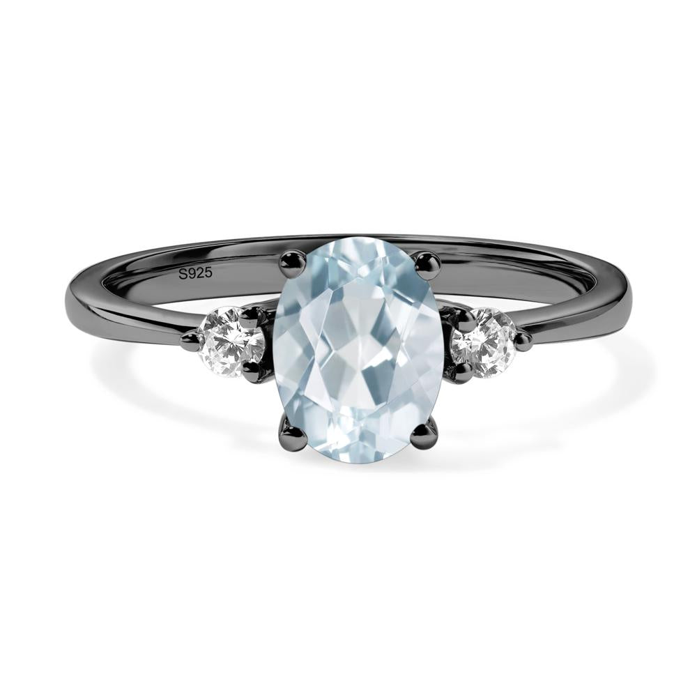 Simple Oval Cut Aquamarine Trilogy Ring - LUO Jewelry #metal_black finish sterling silver