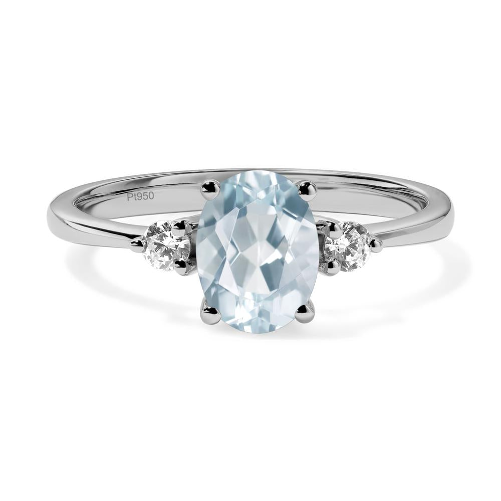 Simple Oval Cut Aquamarine Trilogy Ring - LUO Jewelry #metal_platinum