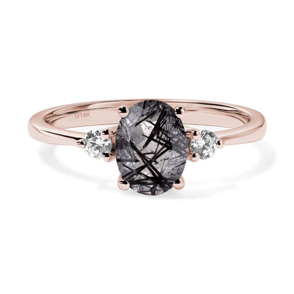 Simple Oval Cut Black Rutilated Quartz Trilogy Ring - LUO Jewelry #metal_14k rose gold