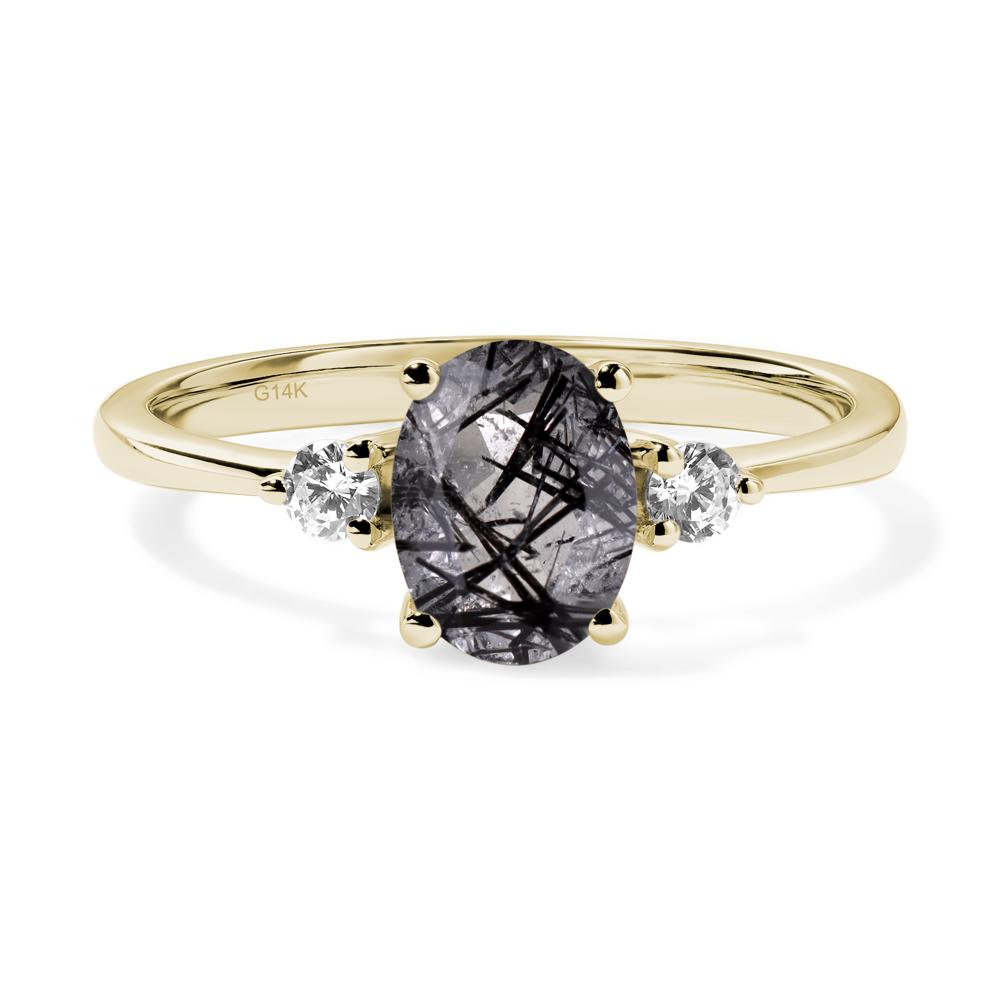 Simple Oval Cut Black Rutilated Quartz Trilogy Ring - LUO Jewelry #metal_14k yellow gold