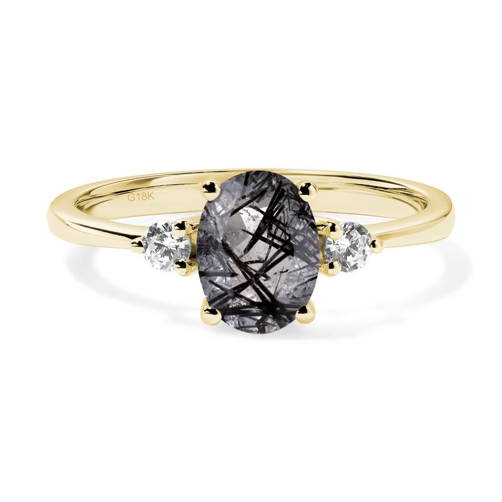 Simple Oval Cut Black Rutilated Quartz Trilogy Ring - LUO Jewelry #metal_18k yellow gold