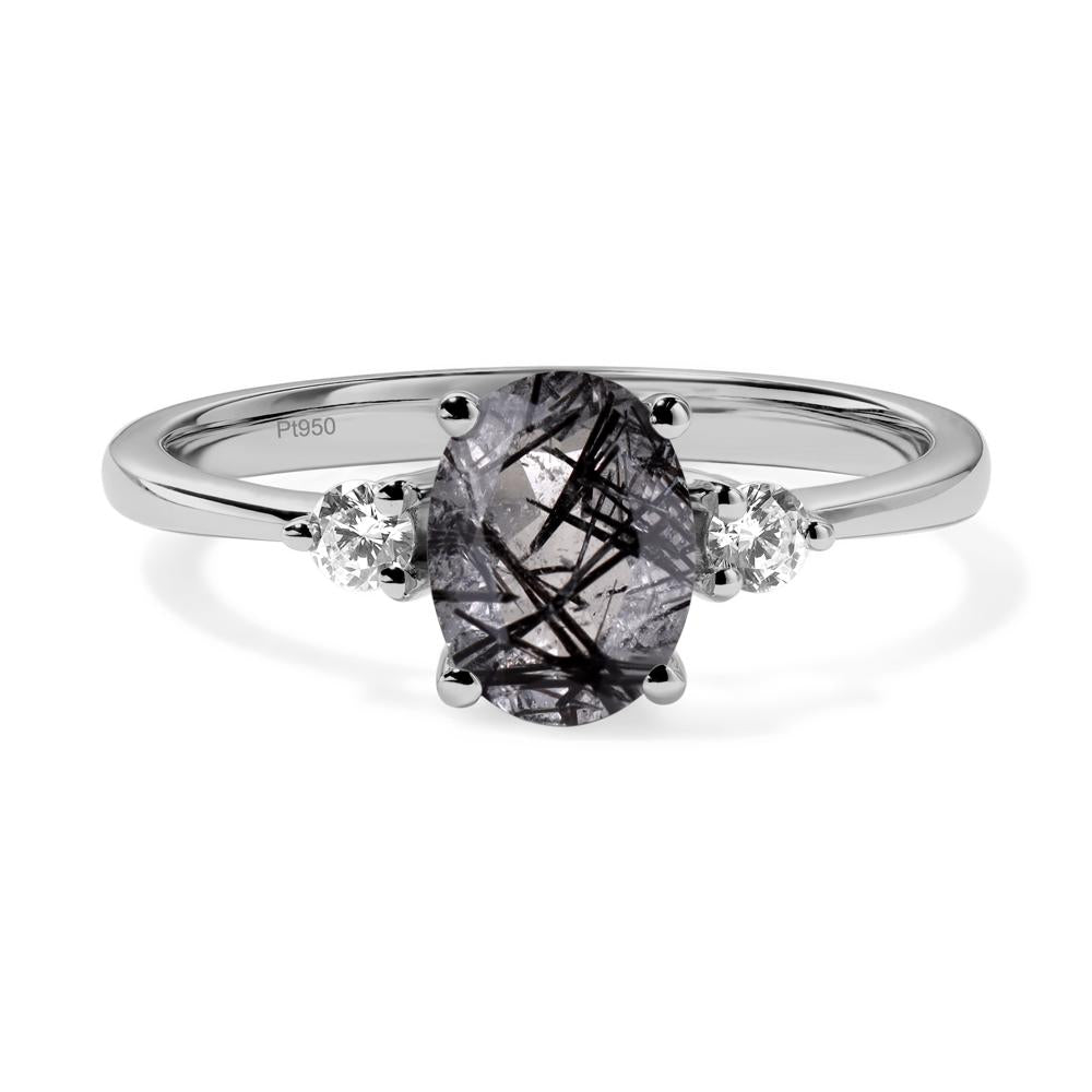 Simple Oval Cut Black Rutilated Quartz Trilogy Ring - LUO Jewelry #metal_platinum
