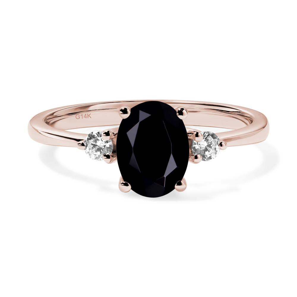 Simple Oval Cut Black Stone Trilogy Ring - LUO Jewelry #metal_14k rose gold