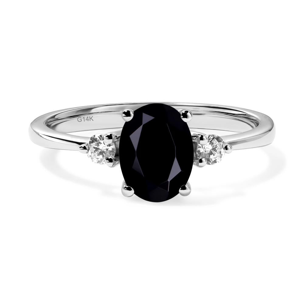 Simple Oval Cut Black Stone Trilogy Ring - LUO Jewelry #metal_14k white gold