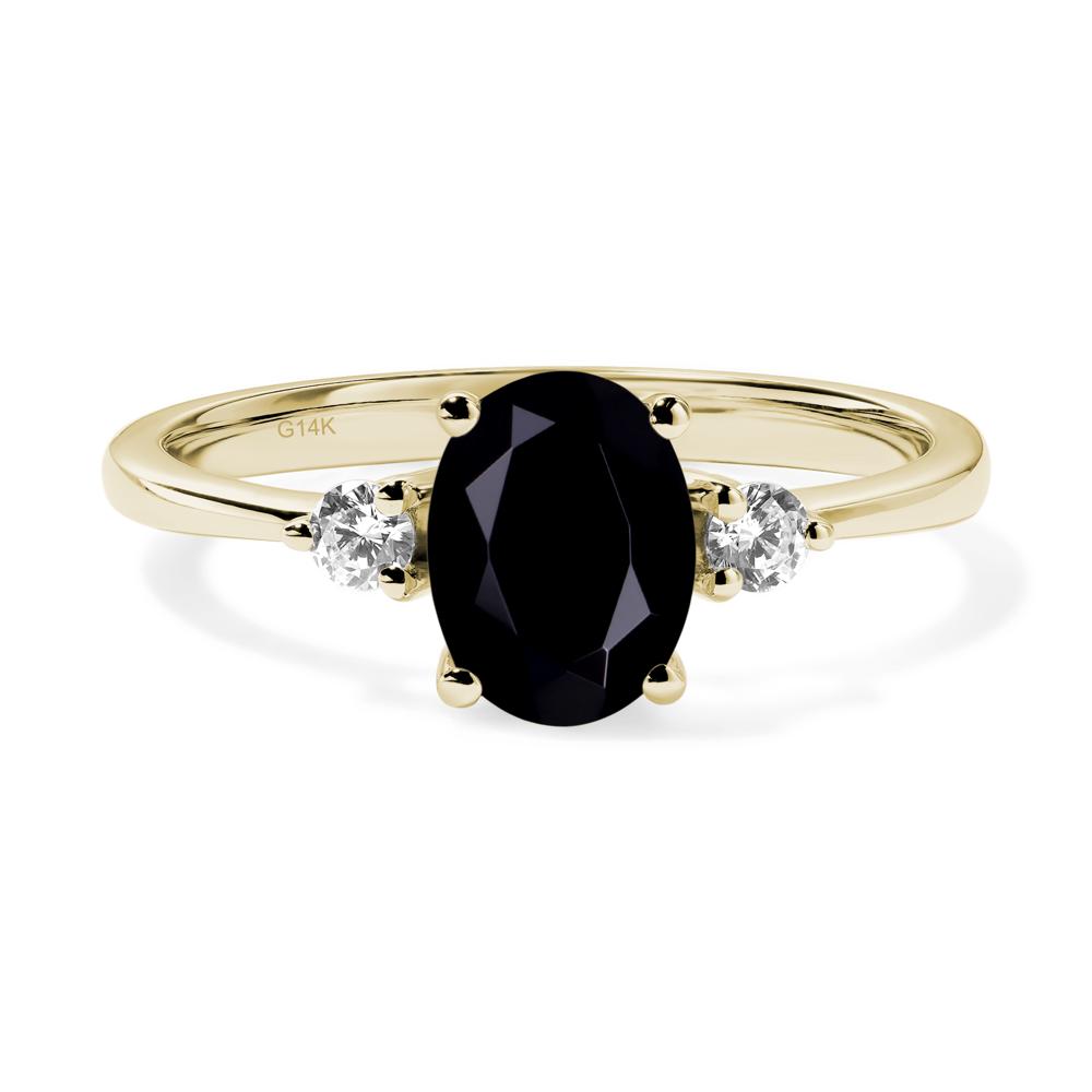 Simple Oval Cut Black Stone Trilogy Ring - LUO Jewelry #metal_14k yellow gold