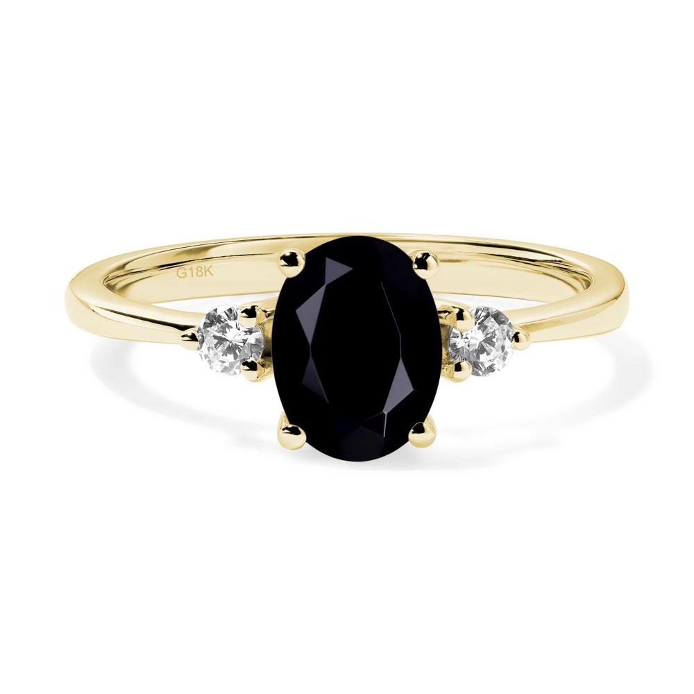 Simple Oval Cut Black Stone Trilogy Ring - LUO Jewelry #metal_18k yellow gold