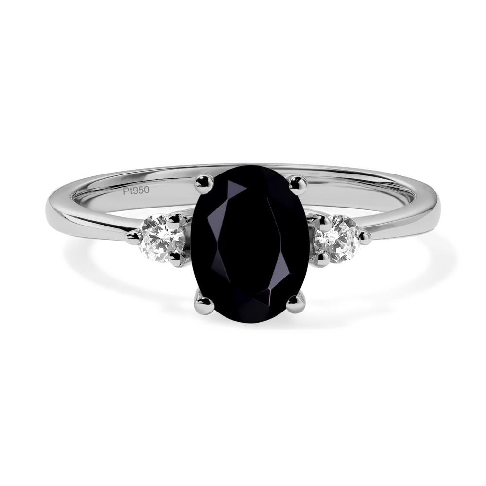 Simple Oval Cut Black Stone Trilogy Ring - LUO Jewelry #metal_platinum