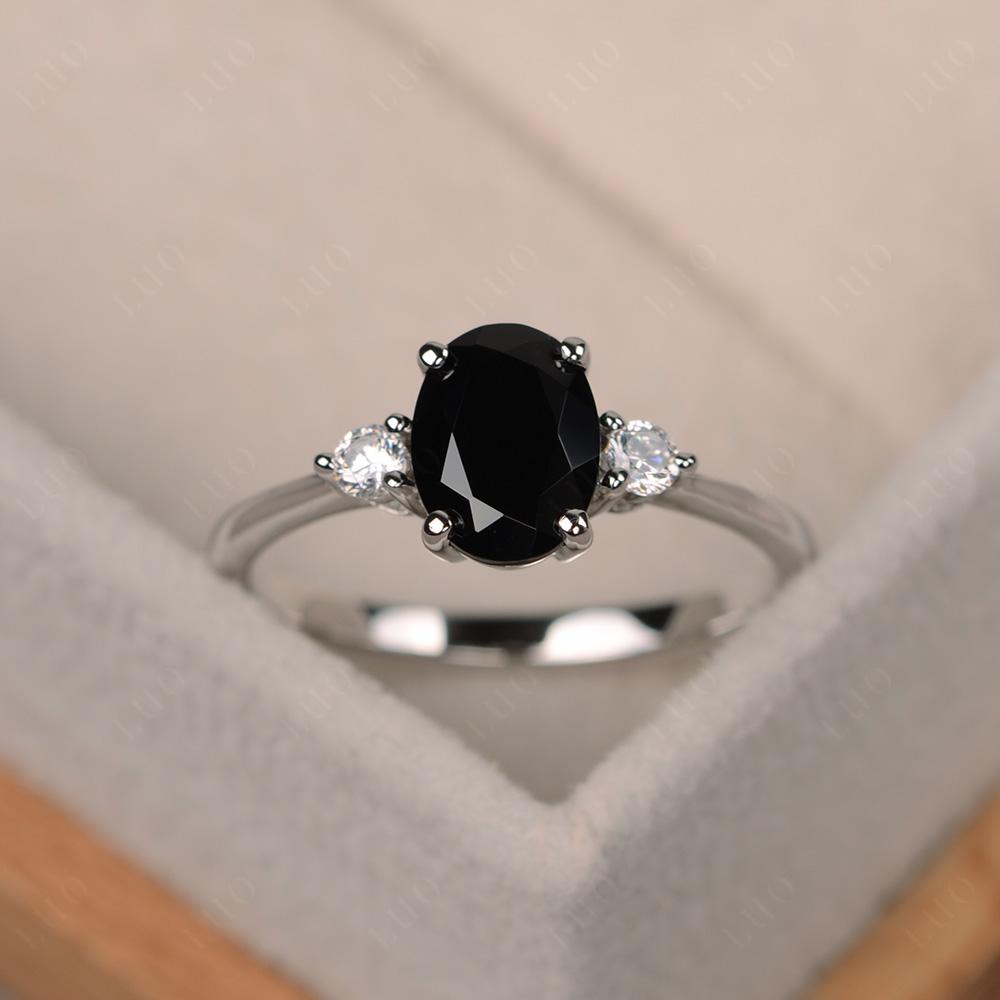 Simple Oval Cut Black Stone Trilogy Ring - LUO Jewelry