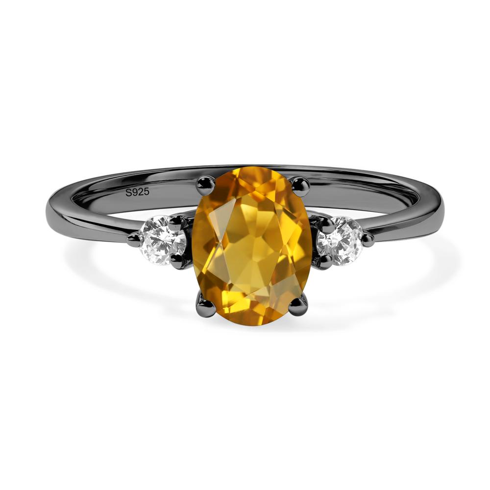 Simple Oval Cut Citrine Trilogy Ring - LUO Jewelry #metal_black finish sterling silver