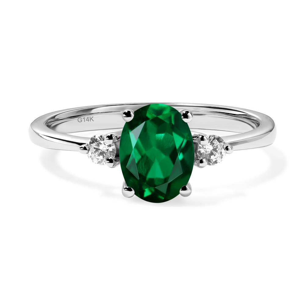 Simple Oval Cut Emerald Trilogy Ring - LUO Jewelry #metal_14k white gold