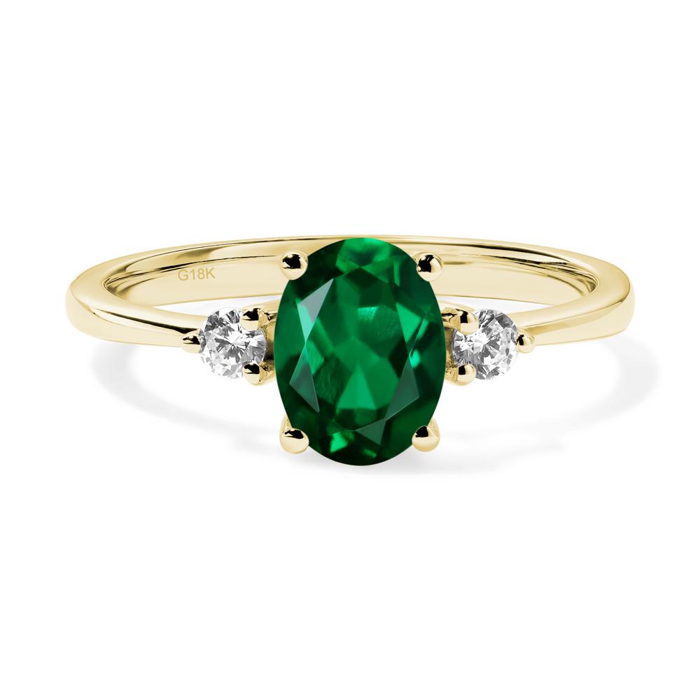 Simple Oval Cut Emerald Trilogy Ring - LUO Jewelry #metal_18k yellow gold