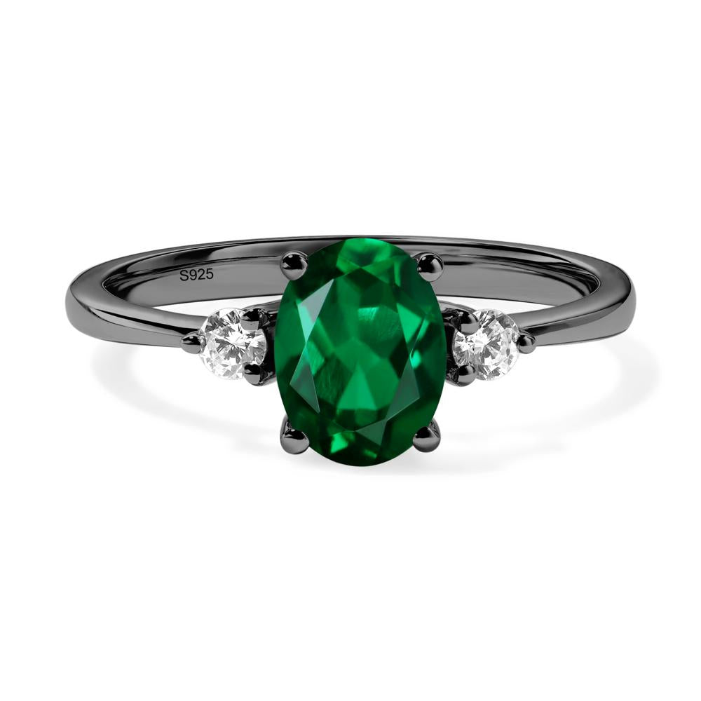 Simple Oval Cut Emerald Trilogy Ring - LUO Jewelry #metal_black finish sterling silver