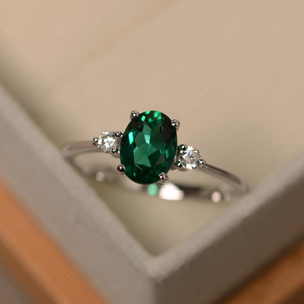 Simple Oval Cut Emerald Trilogy Ring - LUO Jewelry
