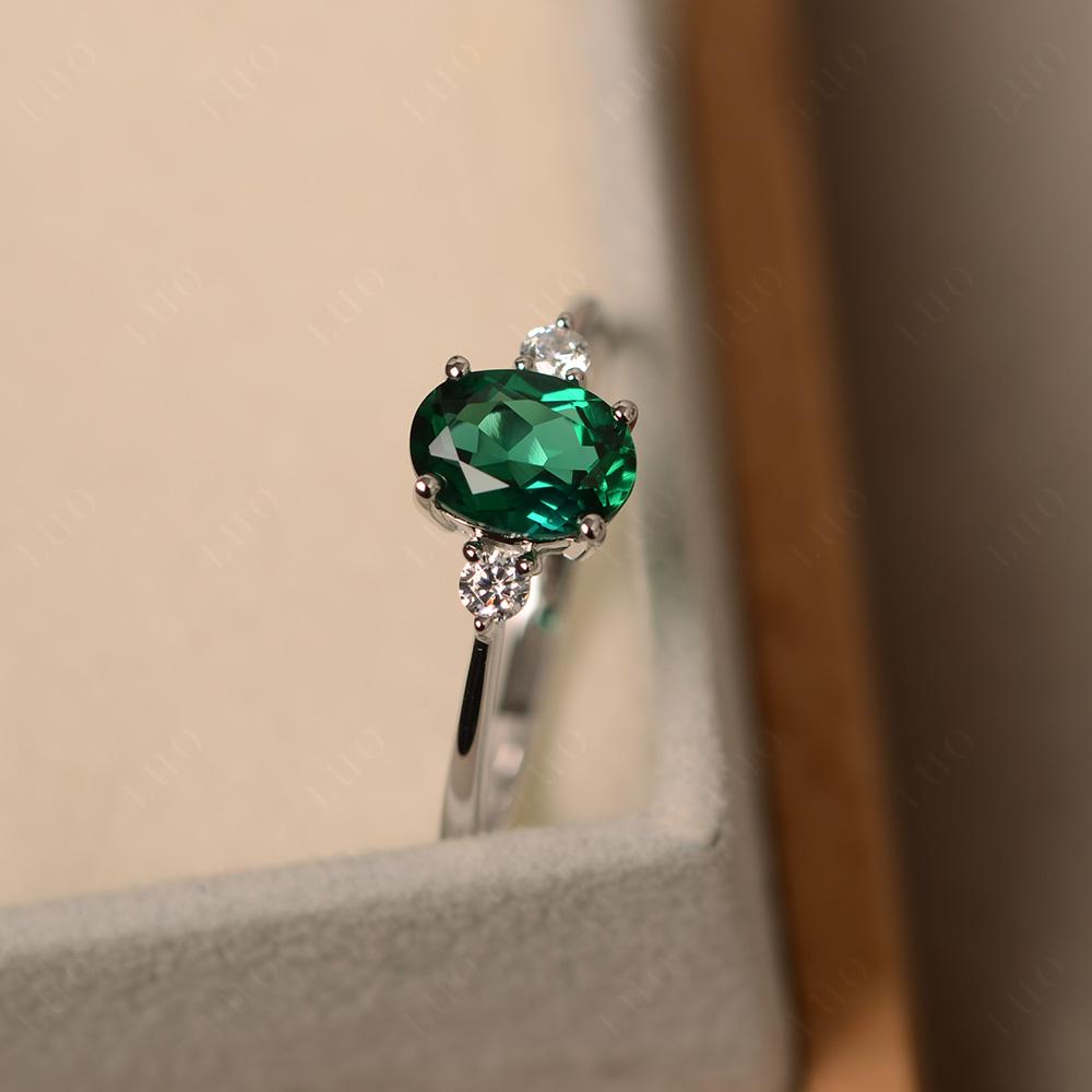 Simple Oval Cut Emerald Trilogy Ring - LUO Jewelry
