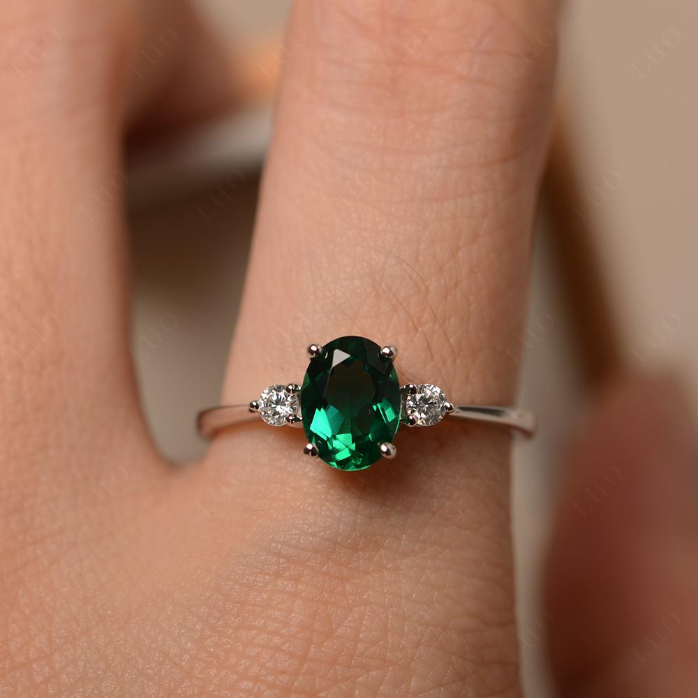 Oval Cut Lab Emerald Engagement Ring Yellow Gold - LUO Jewelry