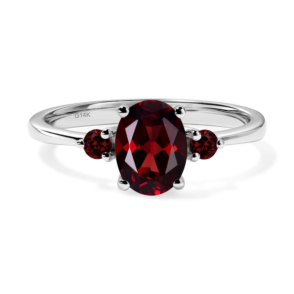 Simple Oval Cut Garnet Trilogy Ring - LUO Jewelry #metal_14k white gold