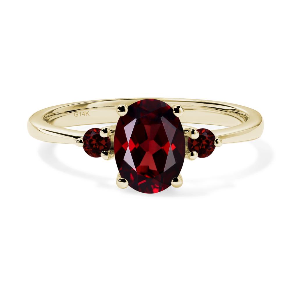 Simple Oval Cut Garnet Trilogy Ring - LUO Jewelry #metal_14k yellow gold