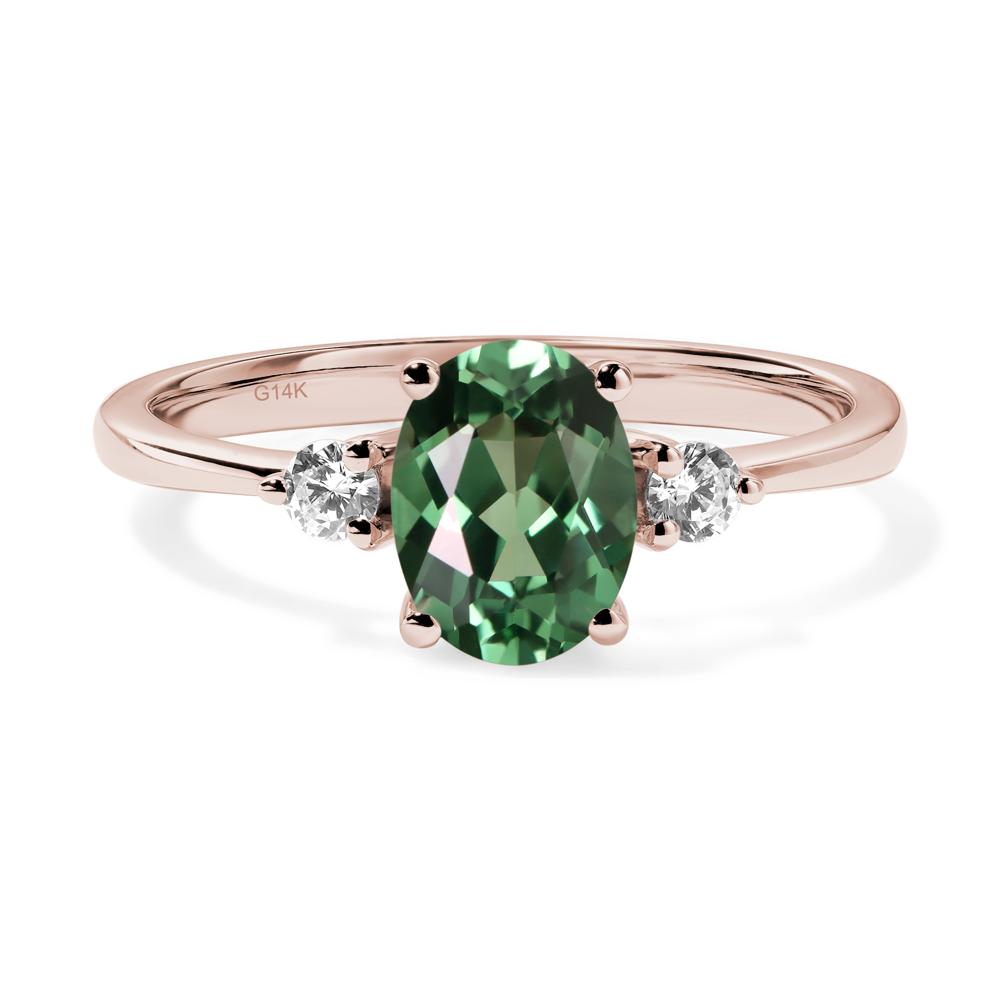 Simple Oval Cut Green Sapphire Trilogy Ring - LUO Jewelry #metal_14k rose gold