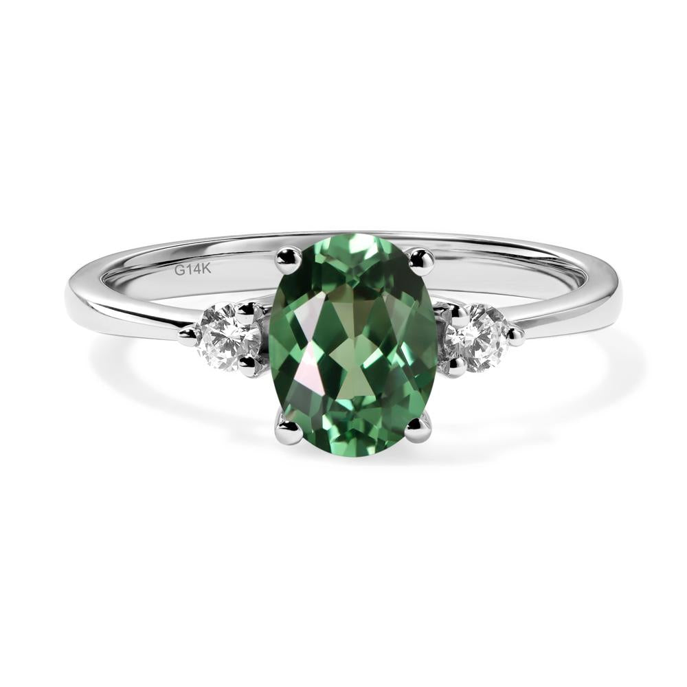 Simple Oval Cut Green Sapphire Trilogy Ring - LUO Jewelry #metal_14k white gold