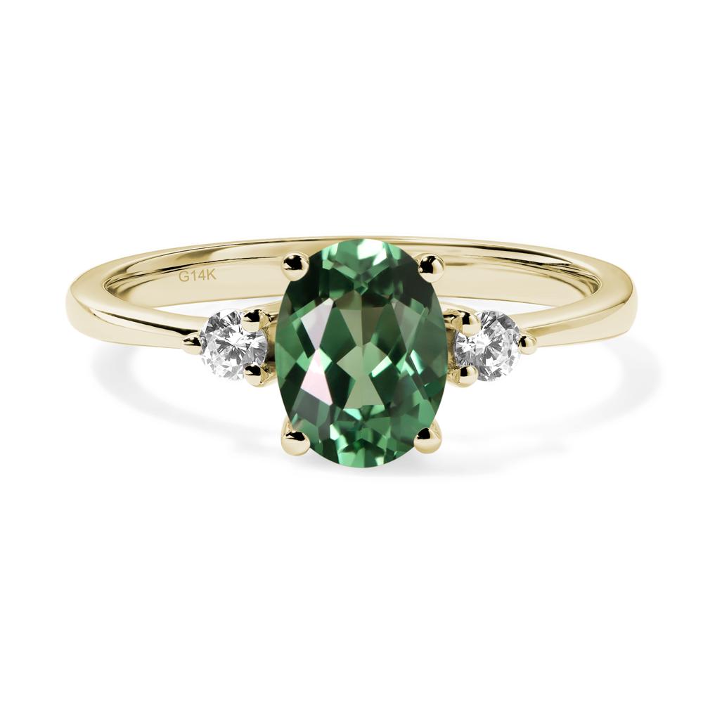 Simple Oval Cut Green Sapphire Trilogy Ring - LUO Jewelry #metal_14k yellow gold