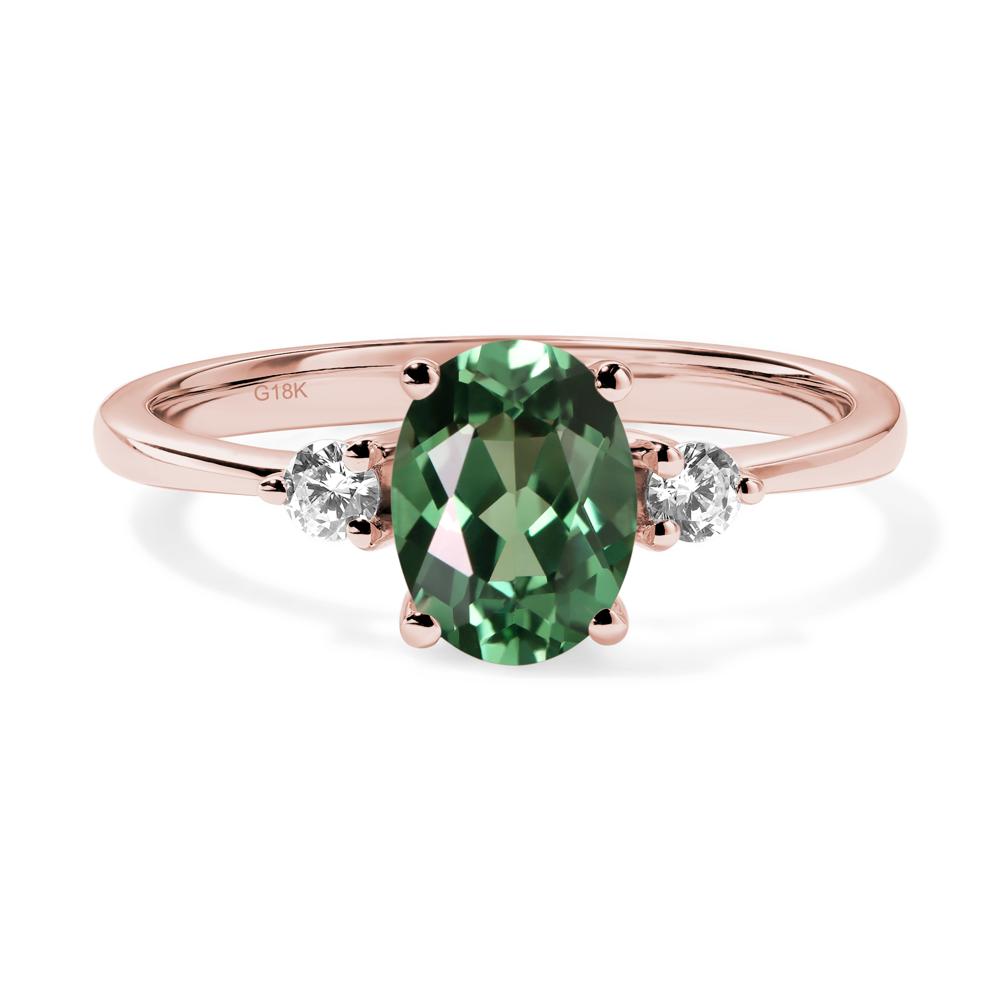 Simple Oval Cut Green Sapphire Trilogy Ring - LUO Jewelry #metal_18k rose gold