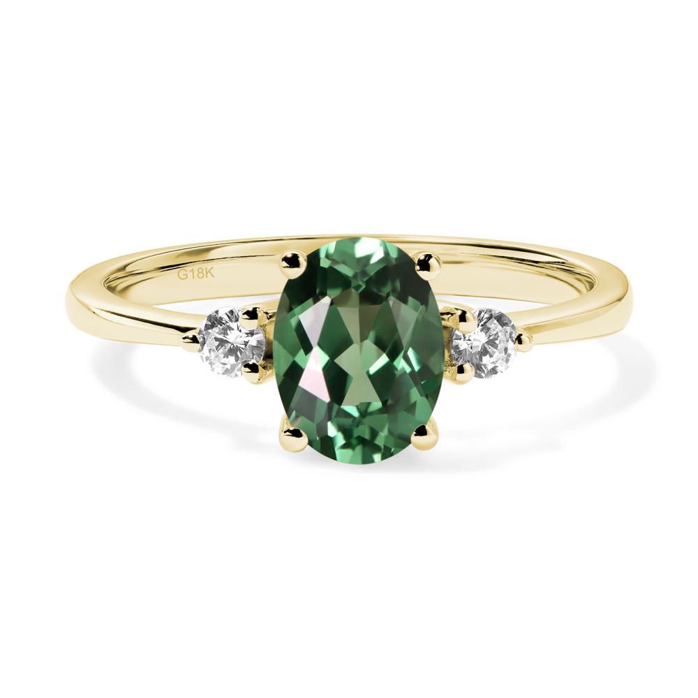 Simple Oval Cut Green Sapphire Trilogy Ring - LUO Jewelry #metal_18k yellow gold
