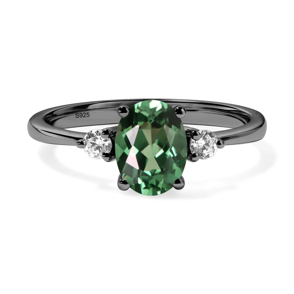 Simple Oval Cut Green Sapphire Trilogy Ring - LUO Jewelry #metal_black finish sterling silver