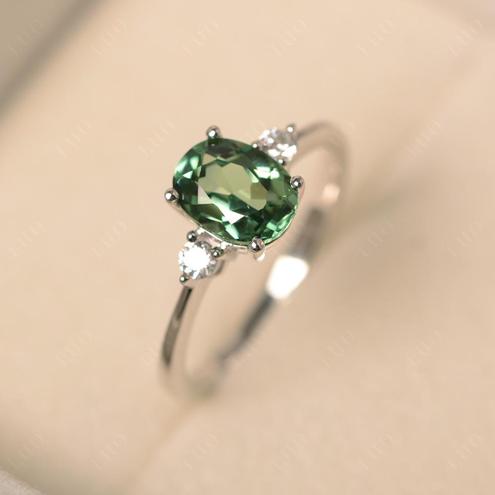 Simple Oval Cut Green Sapphire Trilogy Ring - LUO Jewelry