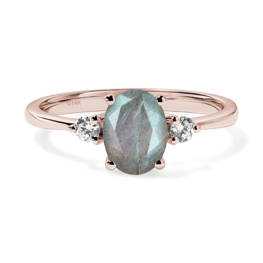 Simple Oval Cut Labradorite Trilogy Ring - LUO Jewelry #metal_14k rose gold