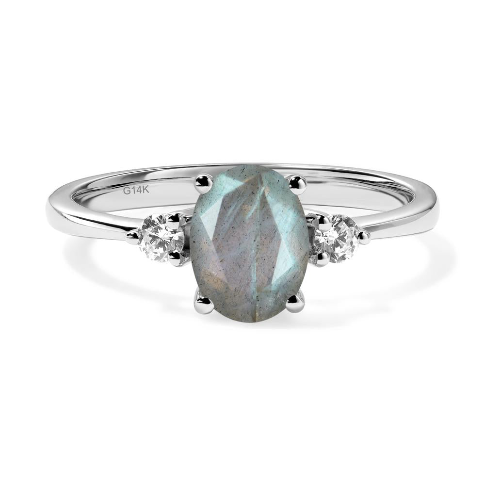 Simple Oval Cut Labradorite Trilogy Ring - LUO Jewelry #metal_14k white gold
