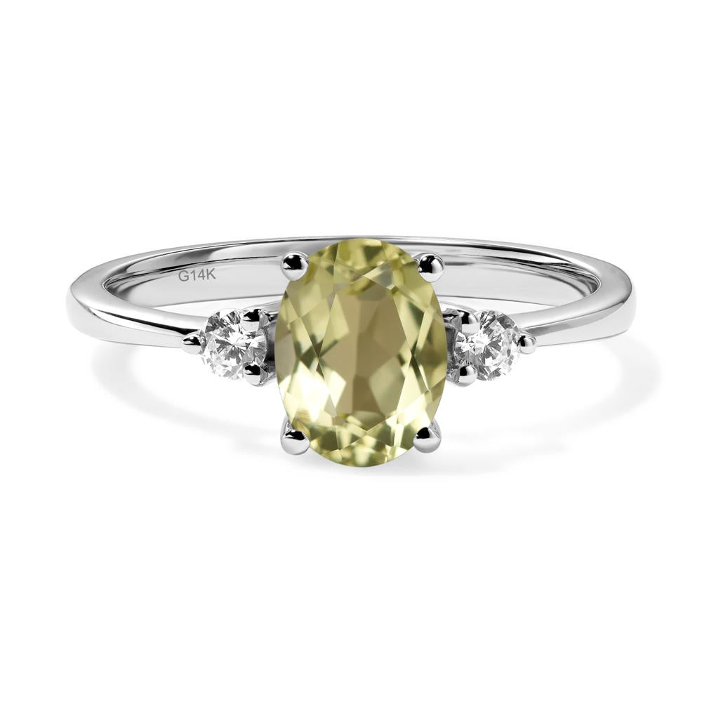 Simple Oval Cut Lemon Quartz Trilogy Ring - LUO Jewelry #metal_14k white gold
