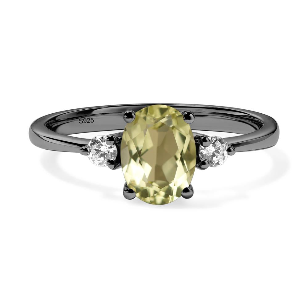 Simple Oval Cut Lemon Quartz Trilogy Ring - LUO Jewelry #metal_black finish sterling silver