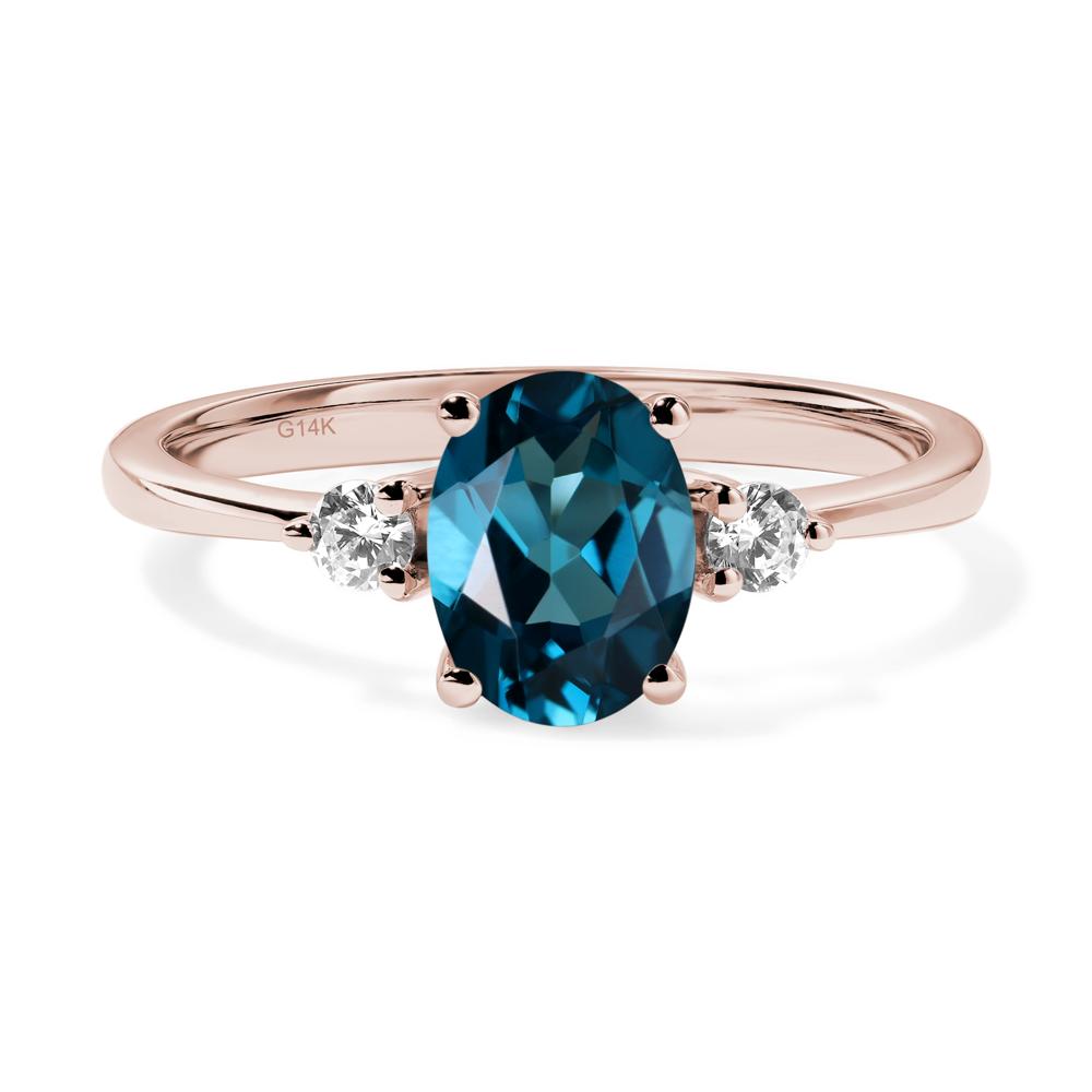 Simple Oval Cut London Blue Topaz Trilogy Ring - LUO Jewelry #metal_14k rose gold