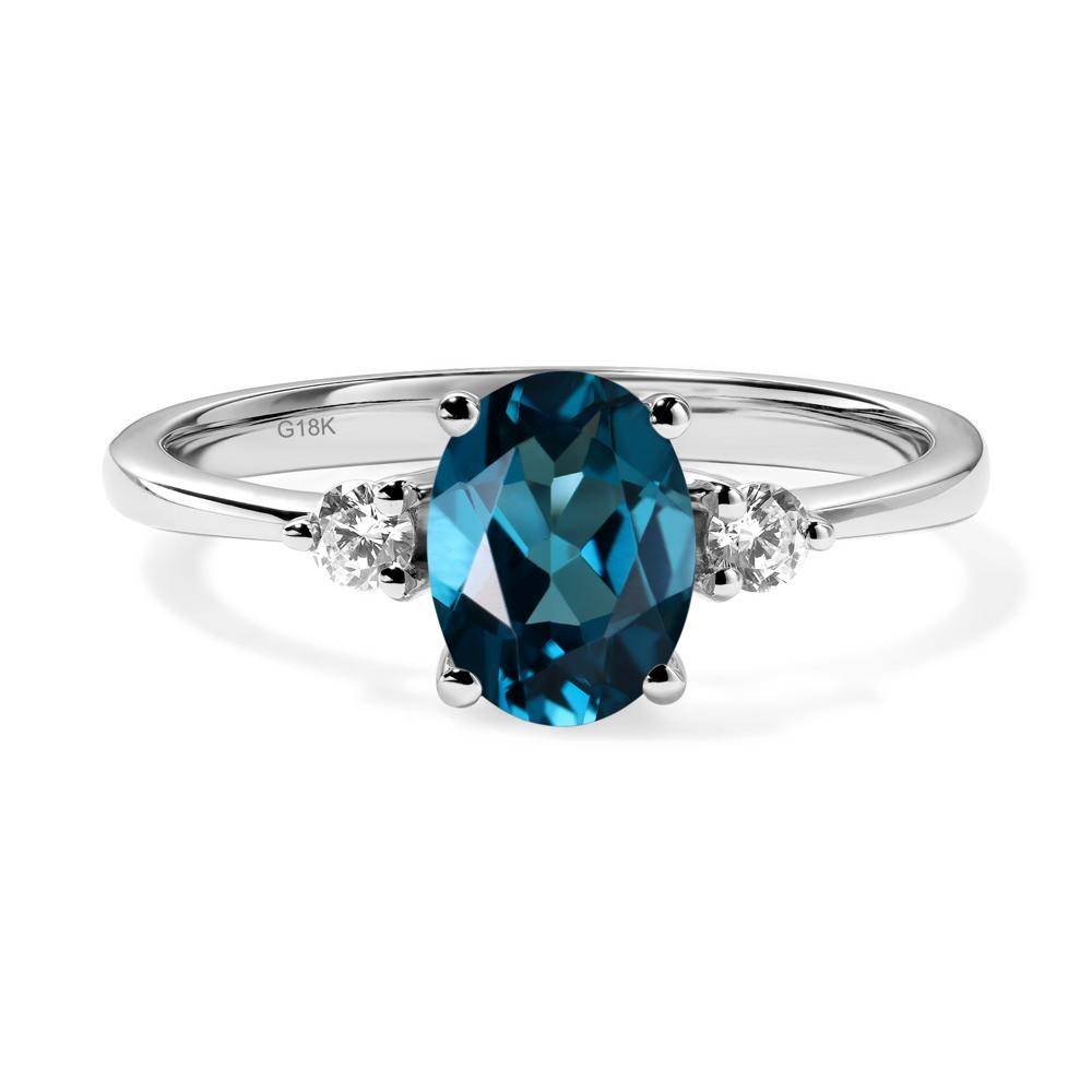 Simple Oval Cut London Blue Topaz Trilogy Ring - LUO Jewelry #metal_18k white gold