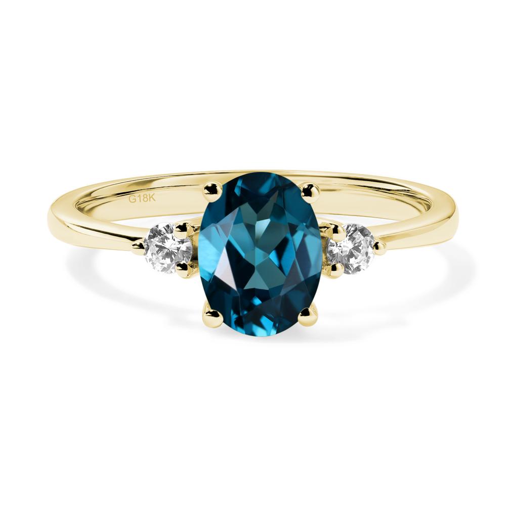 Simple Oval Cut London Blue Topaz Trilogy Ring - LUO Jewelry #metal_18k yellow gold