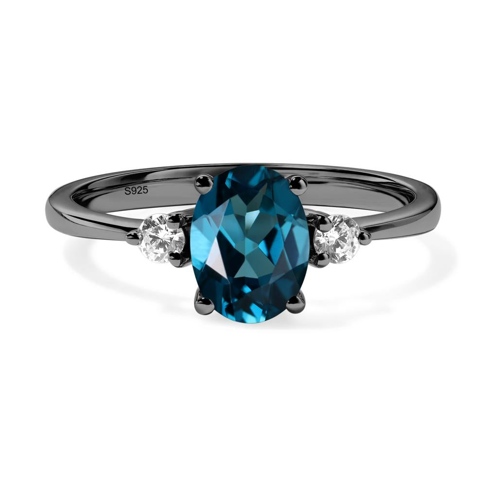 Simple Oval Cut London Blue Topaz Trilogy Ring - LUO Jewelry #metal_black finish sterling silver