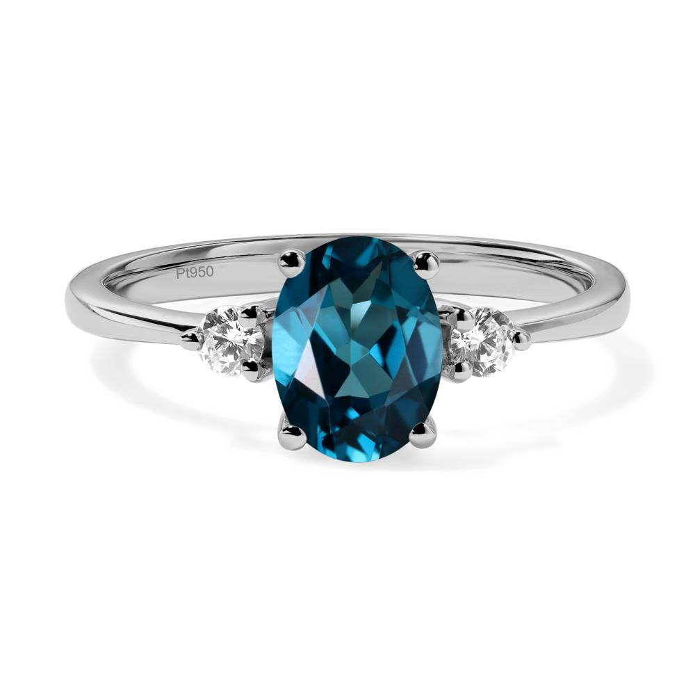 Simple Oval Cut London Blue Topaz Trilogy Ring - LUO Jewelry #metal_platinum
