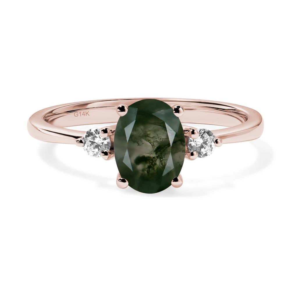 Simple Oval Cut Moss Agate Trilogy Ring - LUO Jewelry #metal_14k rose gold