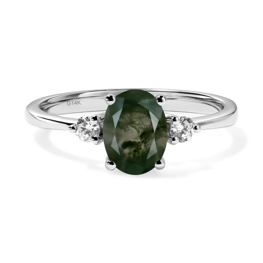 Simple Oval Cut Moss Agate Trilogy Ring - LUO Jewelry #metal_14k white gold