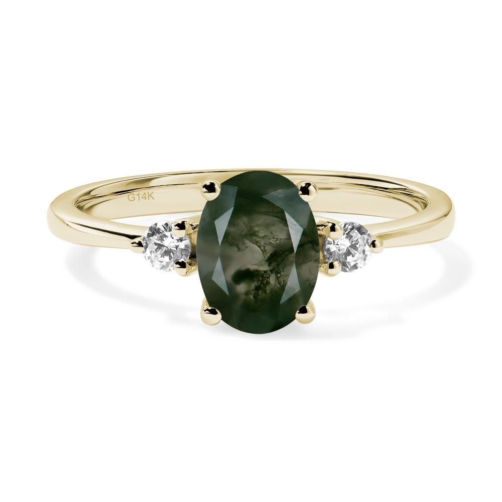 Simple Oval Cut Moss Agate Trilogy Ring - LUO Jewelry #metal_14k yellow gold